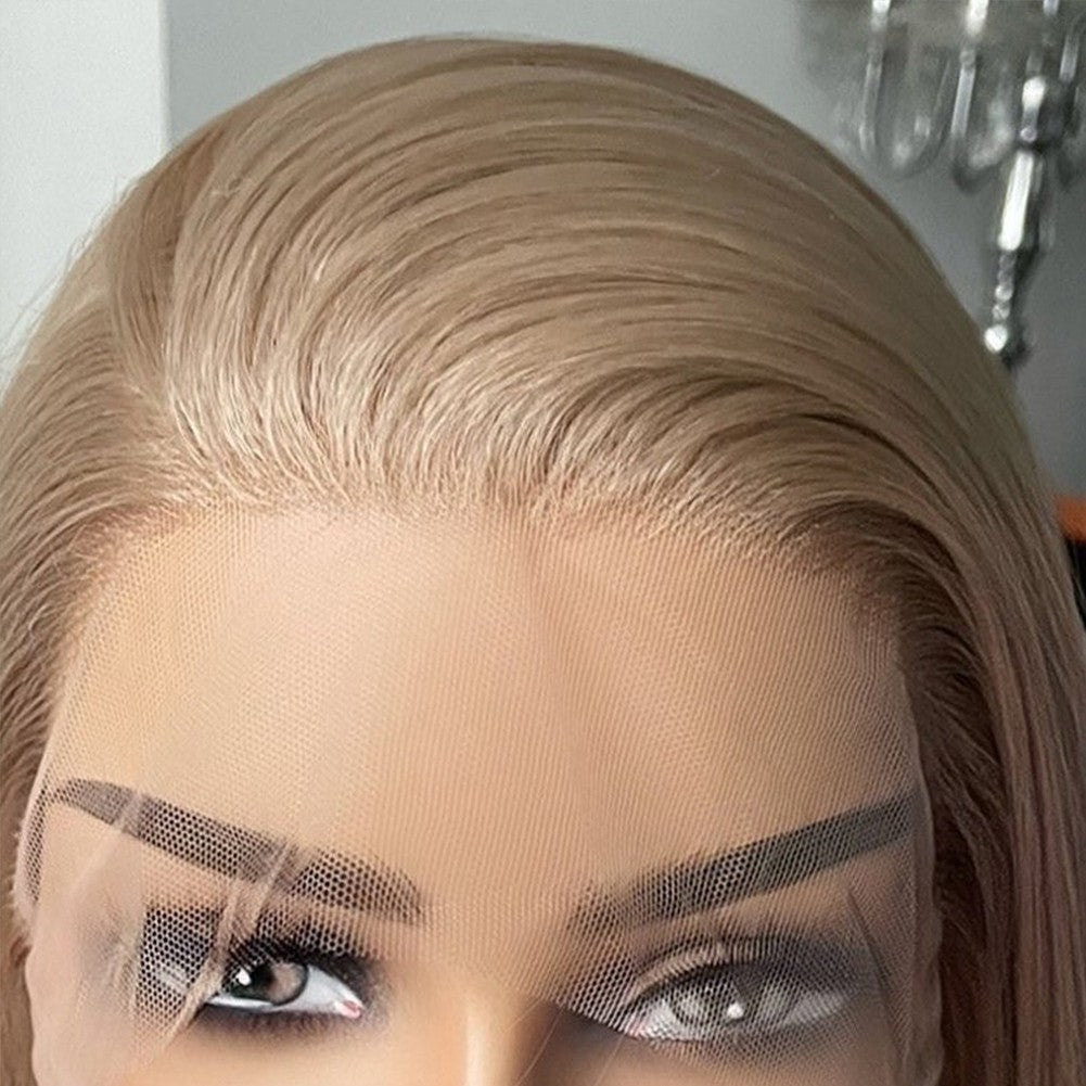 Long Straight Ash Blonde Lace Front Wig - Glueless, Heat Resistant Synthetic Hair