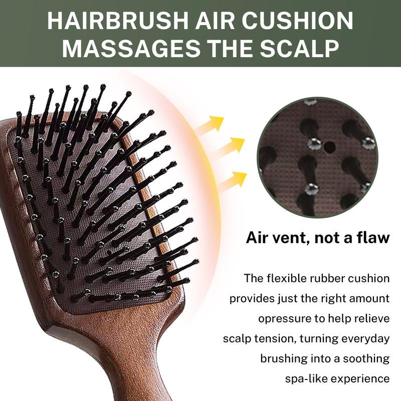 Portable Wooden Air Cushion Hair Brush - Anti-Static Detangling Comb for Travel & Home
