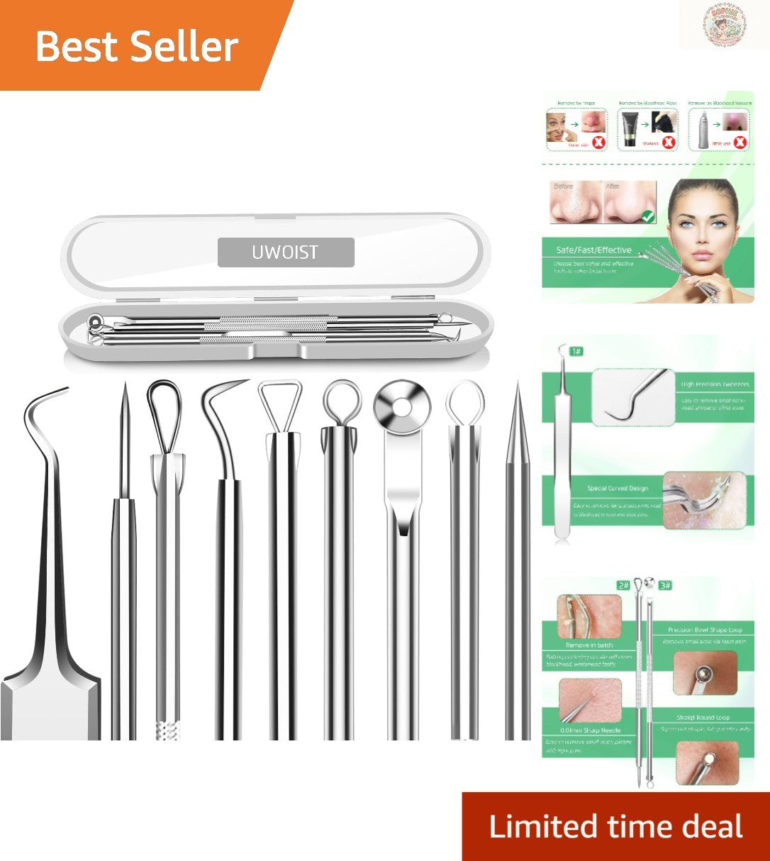 Comedone Extractor Set 5PCS - Blackhead Removal Tools for Facial Skin Care