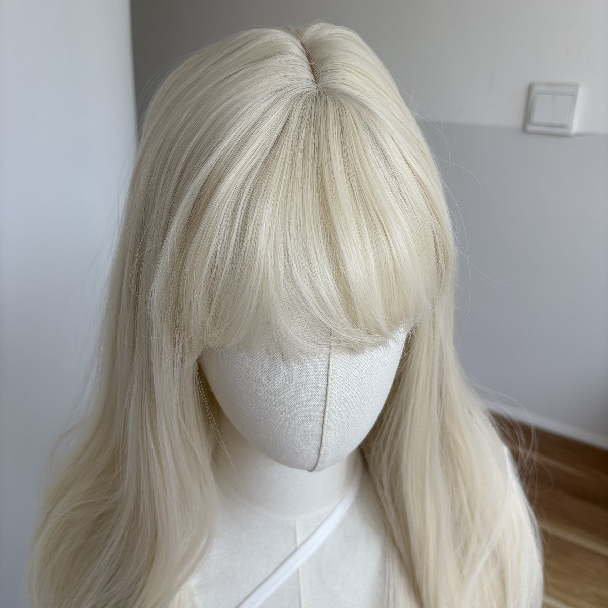 Platinum Blonde Synthetic Wig for Women Long Straight Costume Hair with Bangs