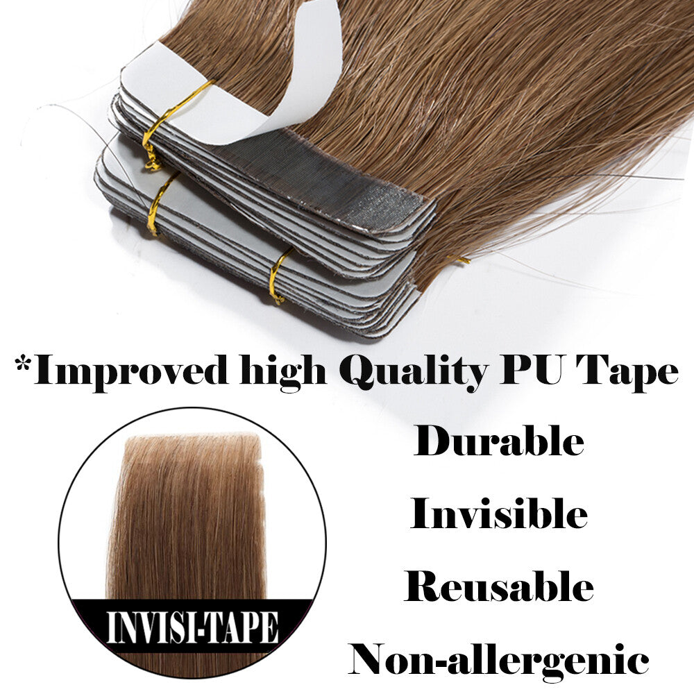 Thick Tape in Remy Human Hair Extensions Invisible Skin Weft Full Head