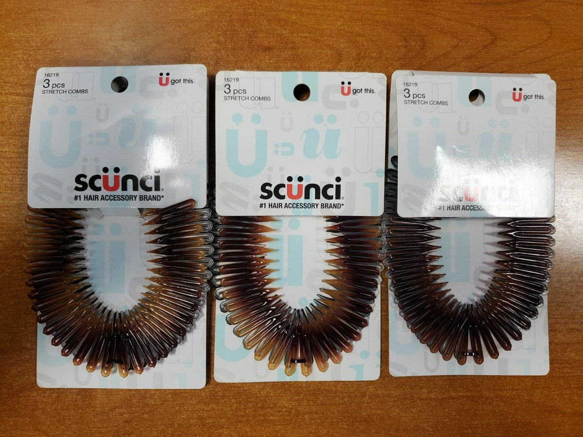 Stretch Hair Combs Pack of 3 - Tortoise, Opaque, Black Hair Accessories