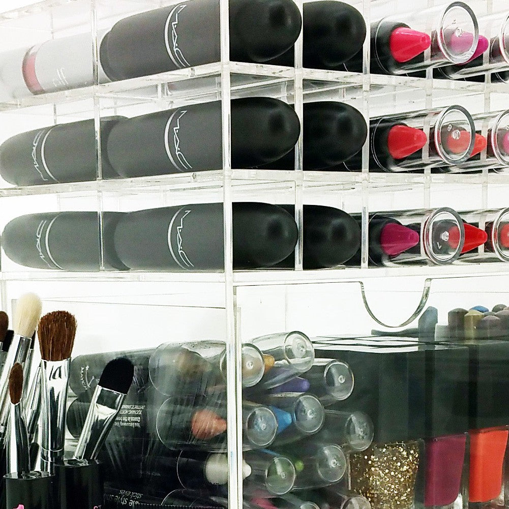 Rotating Acrylic Makeup Organizer for Lipsticks & Cosmetic Tools - Clear
