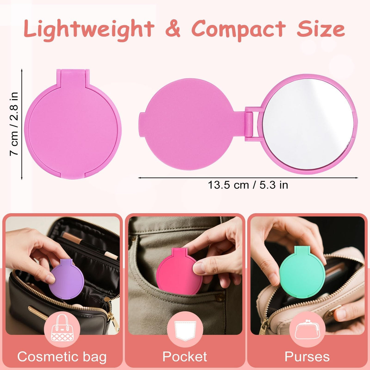 Mini Folding Pocket Mirror Set - 6 Colors, 60 Pack Compact Travel Mirrors