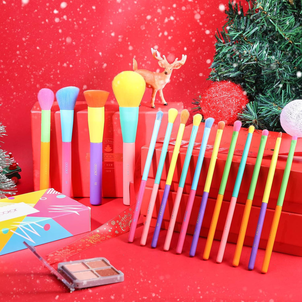 15-Piece Colorful Synthetic Makeup Brush Set for Face & Eyes