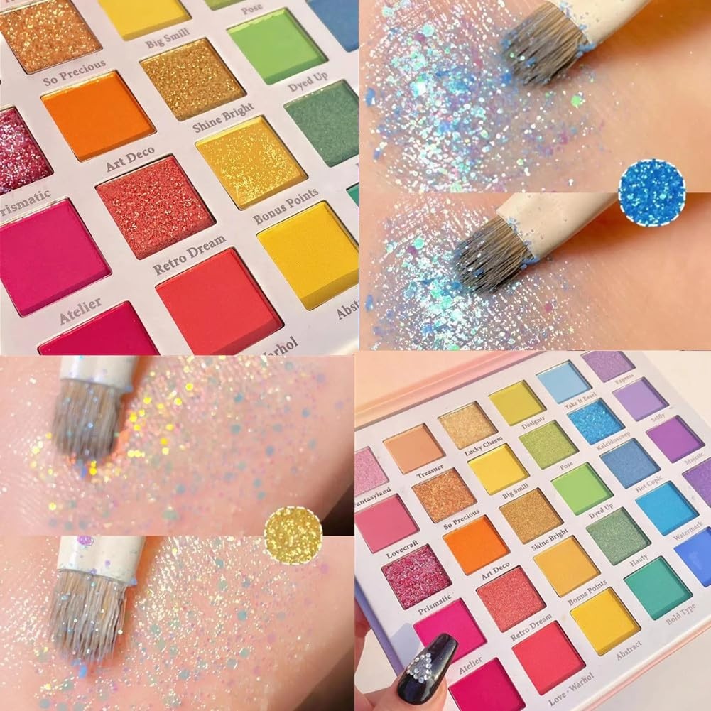 30 Color Rainbow Eyeshadow Palette - Highly Pigmented Matte, Glitter & Shimmer