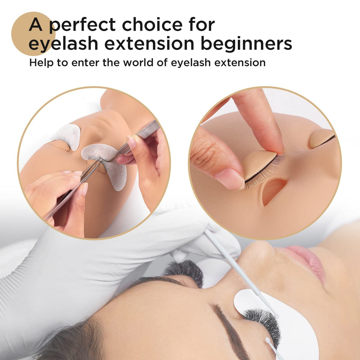 Lash Mannequin Head for Eyelash Extension Practice with 4 Replaced Eyelids