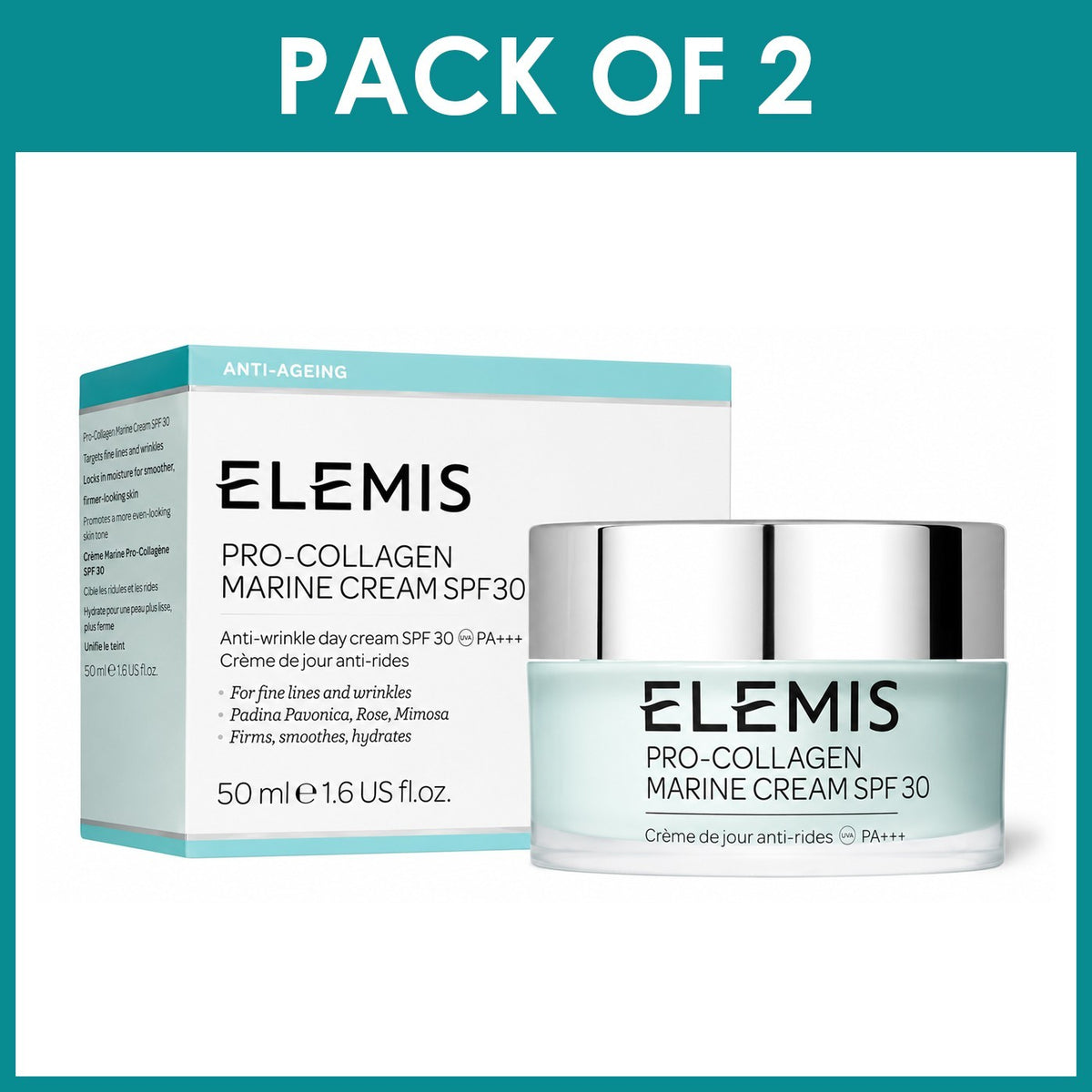 2 Pack SPF 30 Marine Collagen Face Cream - Anti-Aging Hydrating Moisturizer