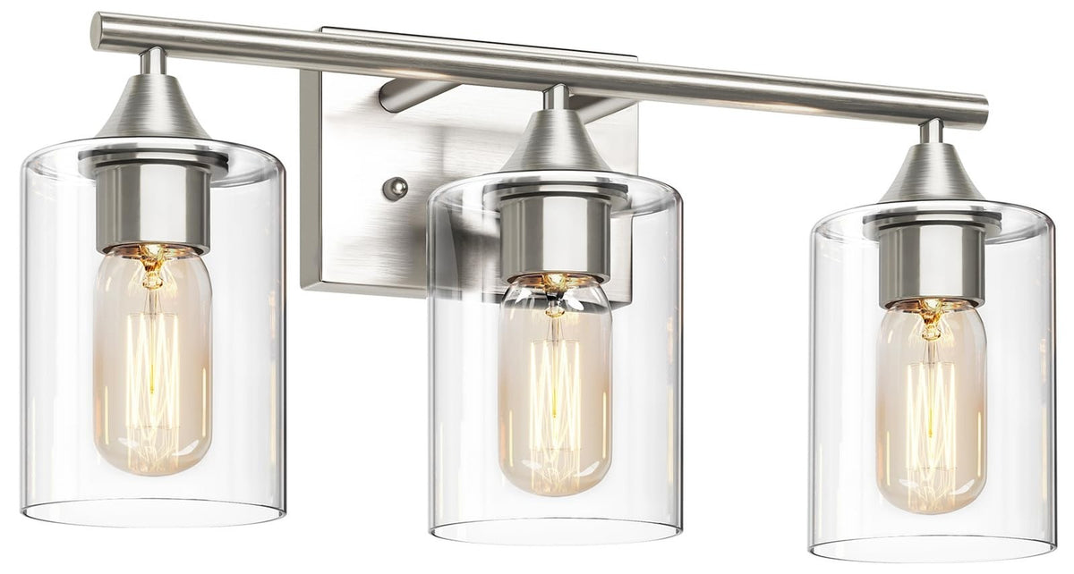 3-Light Brushed Nickel Bathroom Vanity Light Fixture Modern Wall Sconce