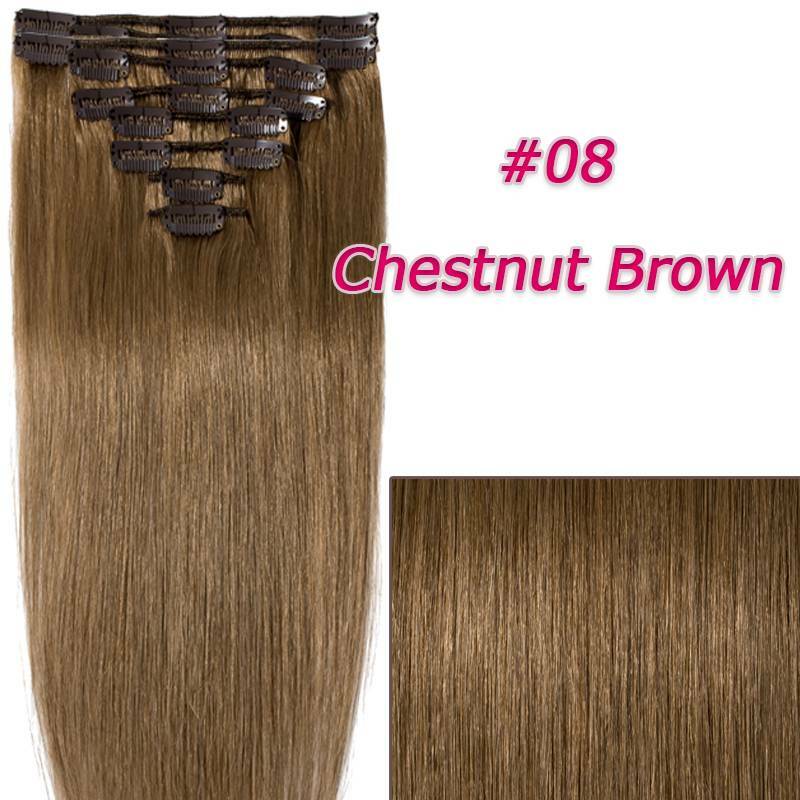 Clip In Hair Extensions Full Head Remy Human Hair 8-24 Inch Multiple Colors & Lengths