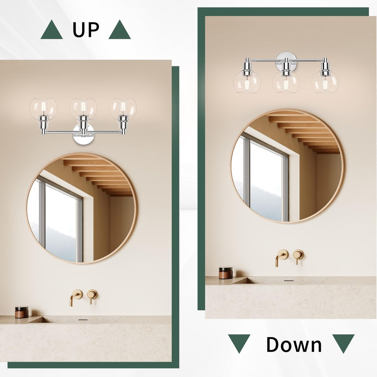 3-Light Bathroom Vanity Light Fixture Chrome Modern Wall Sconce