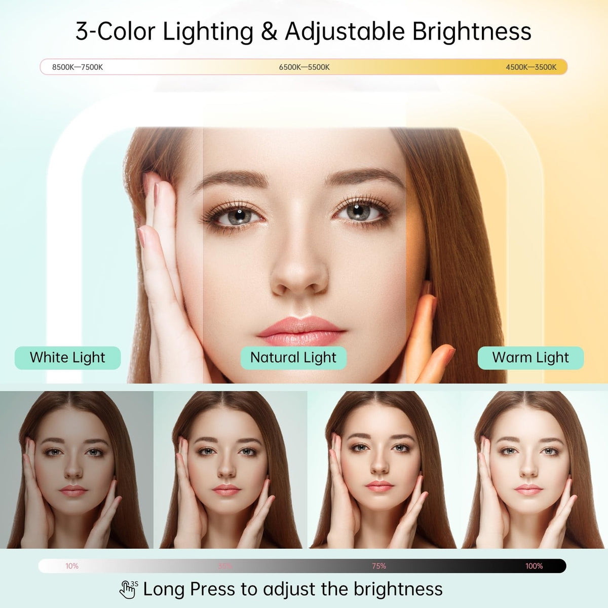 Rechargeable 10X Magnification Travel Makeup Mirror with LED Light