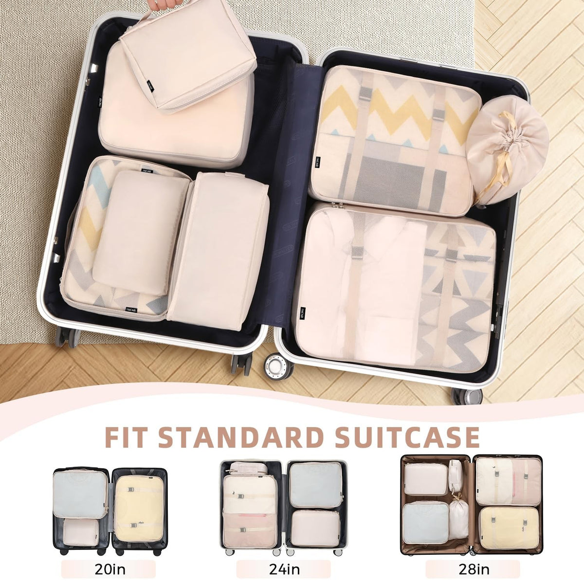 8-Piece Packing Cubes Luggage Organizers for Travel - Cream