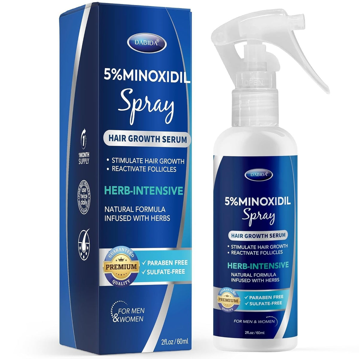 Dabida 5% Minoxidil Hair Growth Treatment & Beard Spray, 60ml