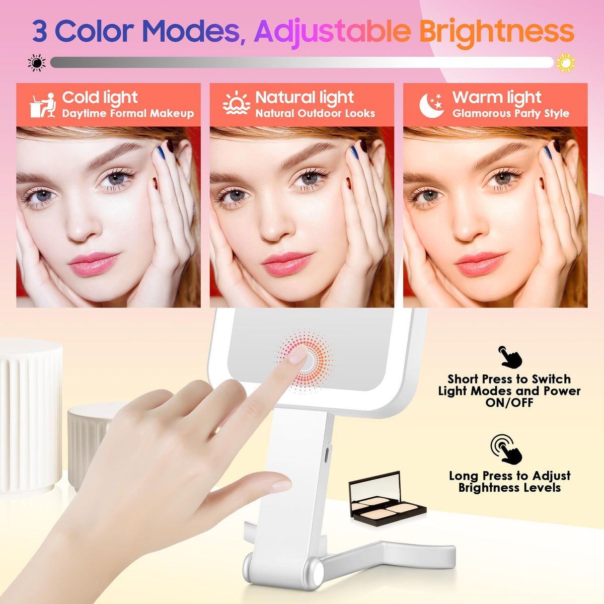 Lighted Travel Mirror with Magnification 30X/1X, Portable Makeup Mirror with LED Lights