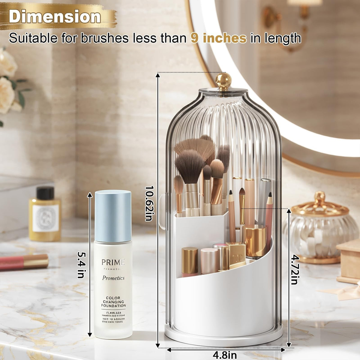 Dustproof 360° Rotation Covered Makeup Brush Holder with Sliding Lid - Clear