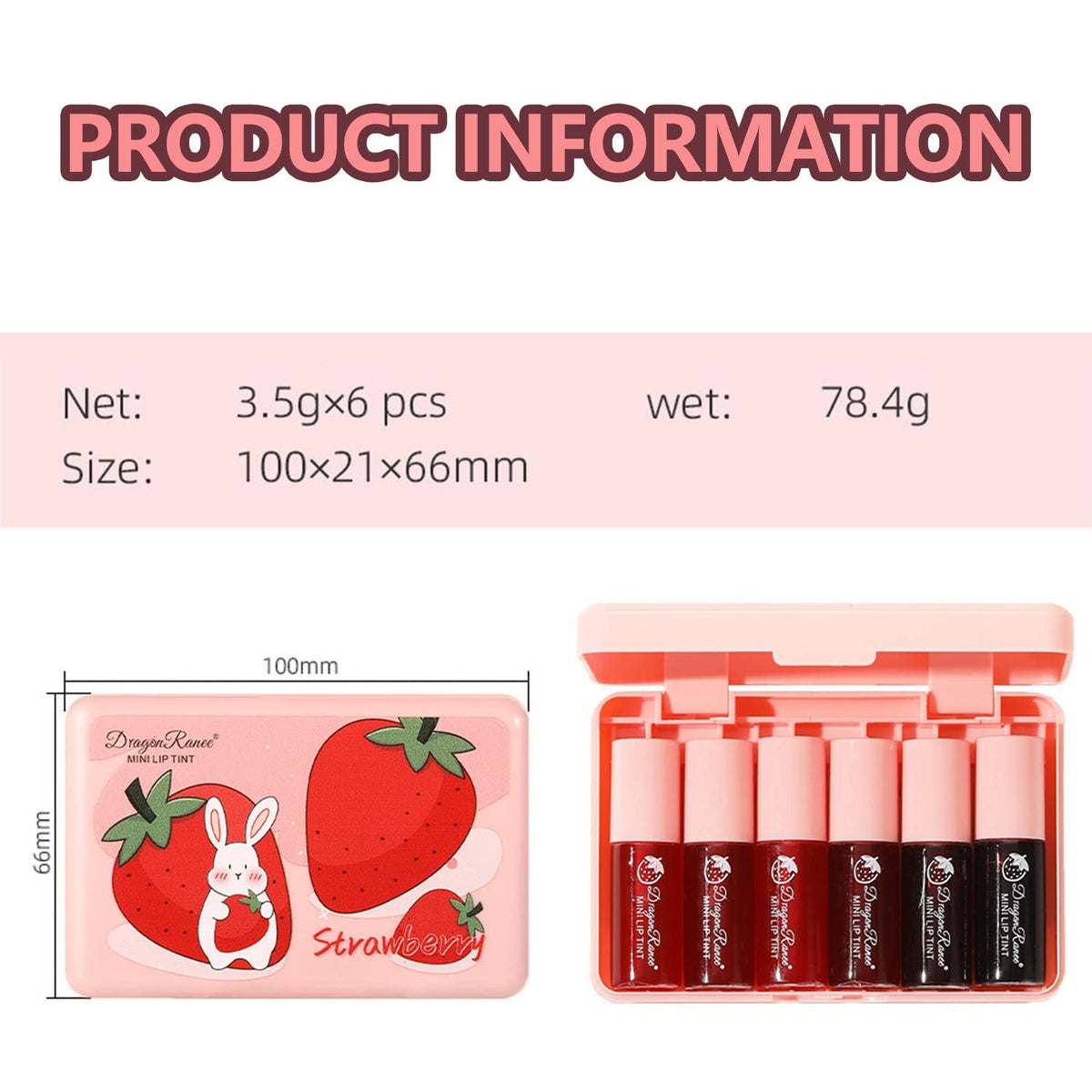 Lip Stain Long Lasting 0.12oz (Pack of 6) Strawberry – Multi-Use Lip Tint