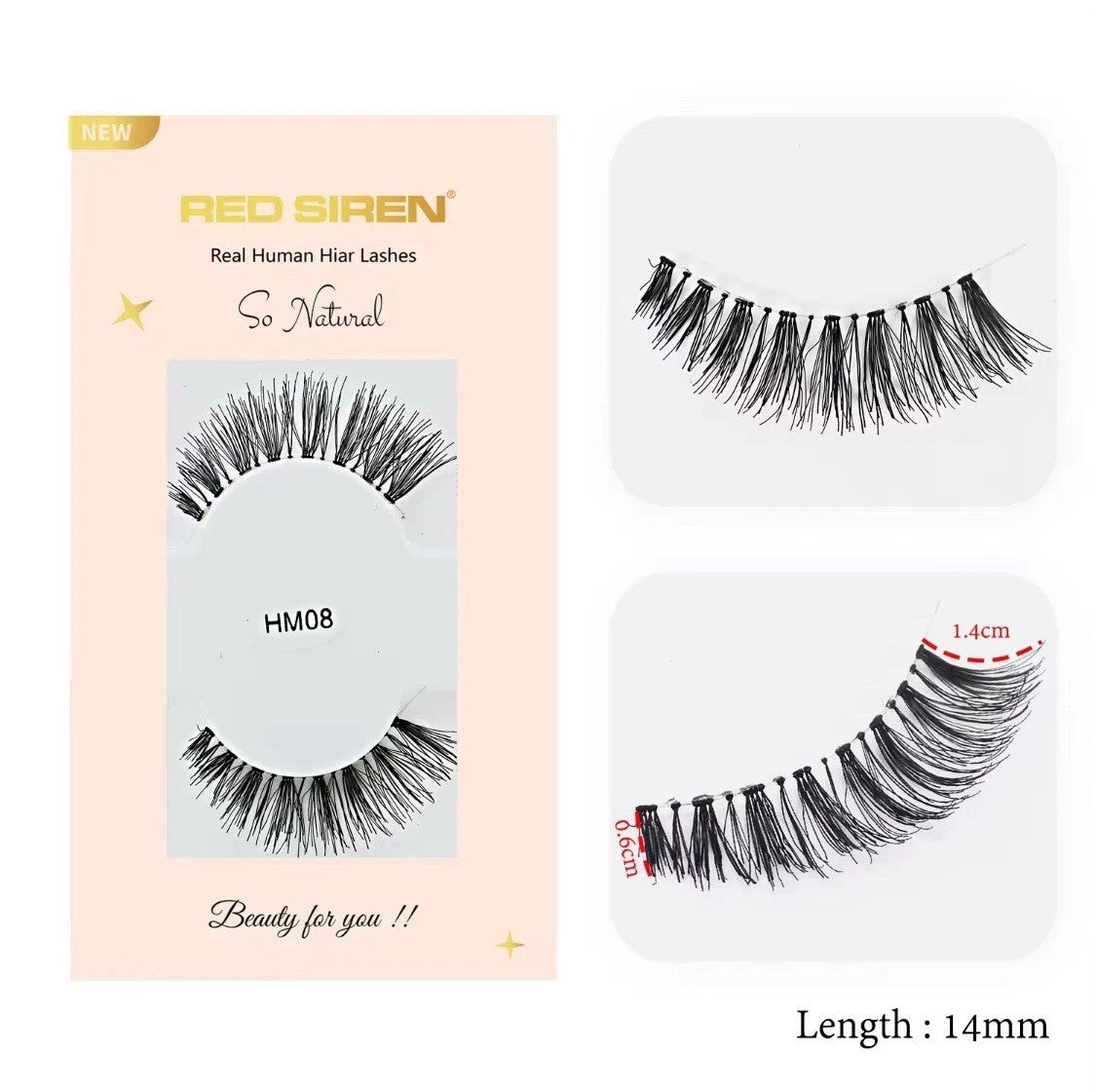 2 Pairs Natural-Look Human Hair False Black Eyelashes #HM08