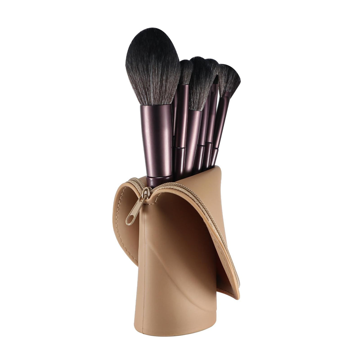 Travel Makeup Brush Holder Case - Silicone Portable Zipper