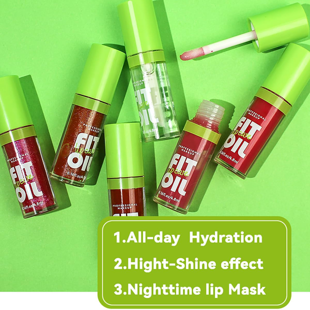 Lip Oil Kit - 4 Color Hydrating Lip Glaze with Large Brush Head