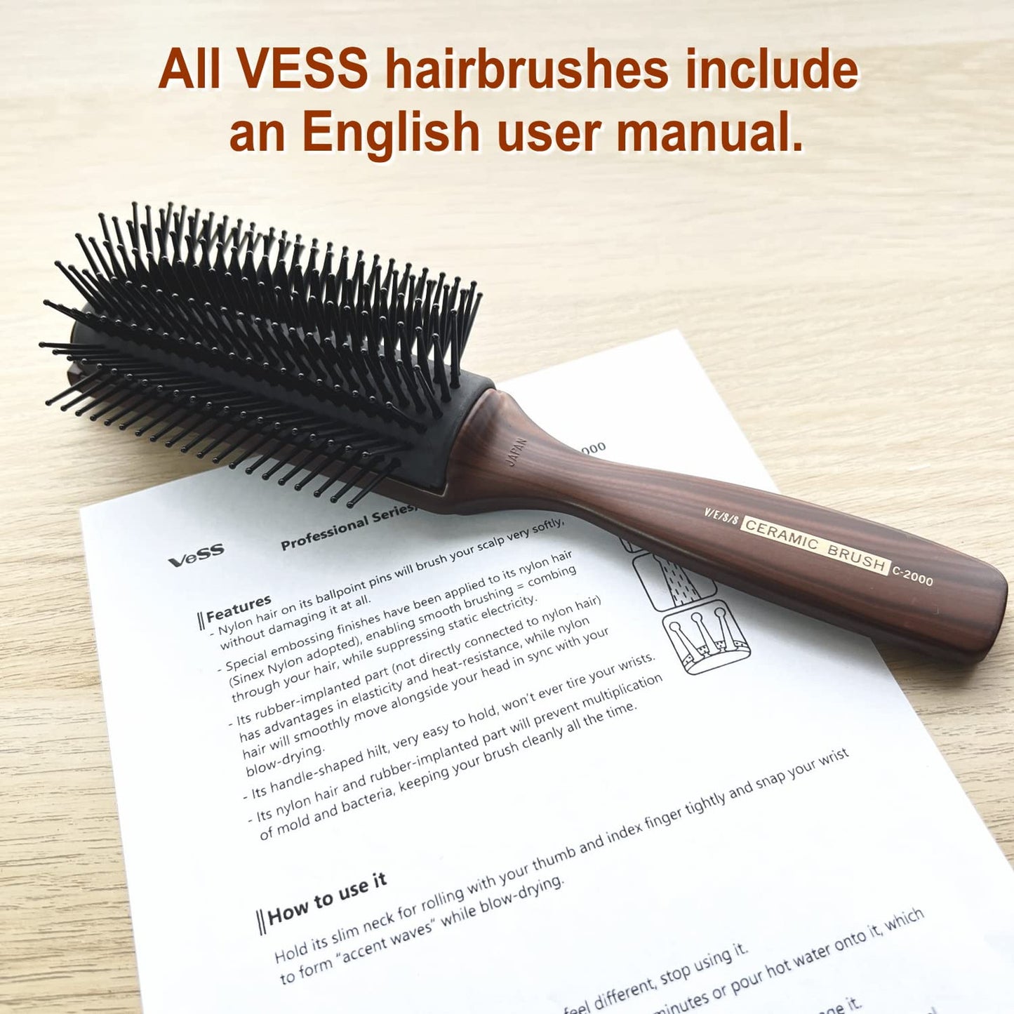 Professional Tourmaline Ceramic Round Hair Brush - 9 Row Curved Pad
