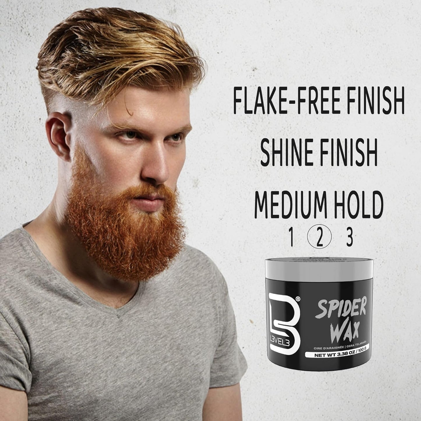 L3 Level 3 Spider Hair Wax - Strong Hold, Long Lasting, Medium Shine, Flake-Free Men’s Hair Styling Product