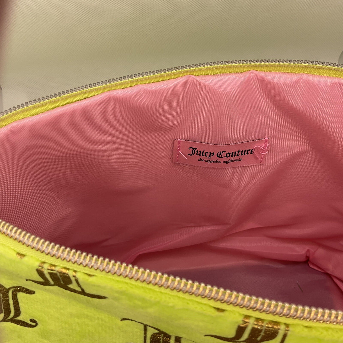 Neon Green Travel Cosmetic Bag with Gold Logo - Juicy Couture Velour