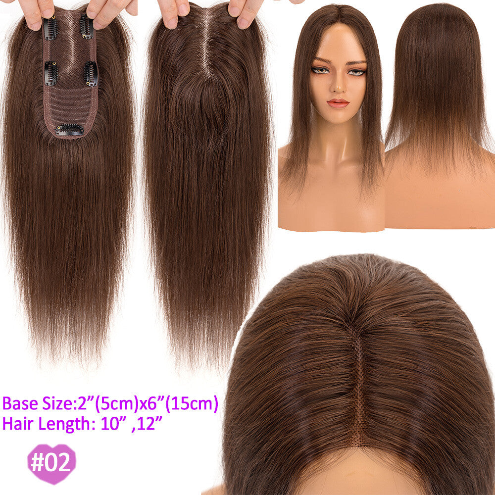 Remy Human Hair Topper Clip-In Hairpiece for Thinning Hair - Silk Base, 10-12 Inch Length