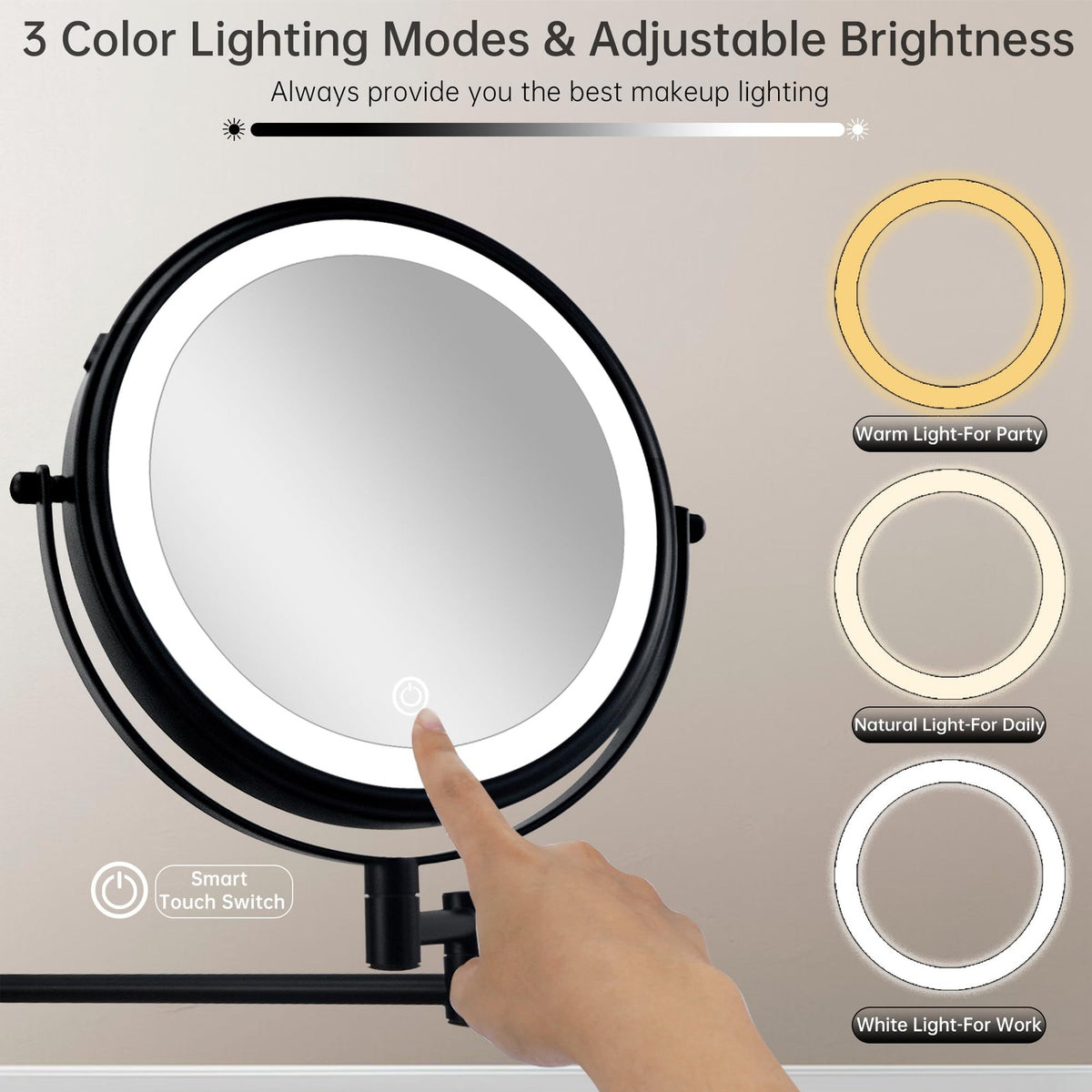 Wall Mounted Lighted Makeup Mirror with 3 Lighting Modes & 10x Magnification