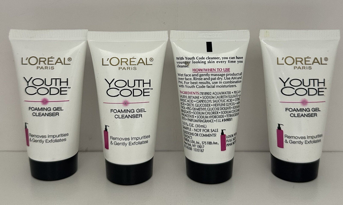 L’Oréal Youth Code Foaming Gel Cleanser 1.0 oz – Travel Lot of 4