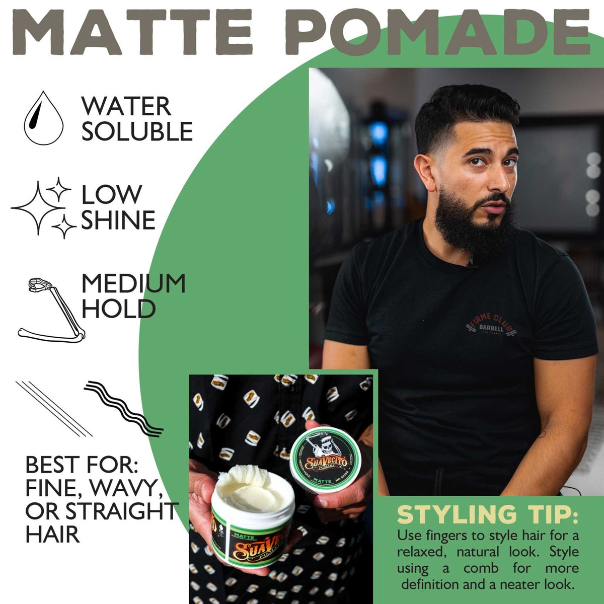 Matte Hair Pomade 4oz - Medium Hold, Natural Finish, Water-Washable