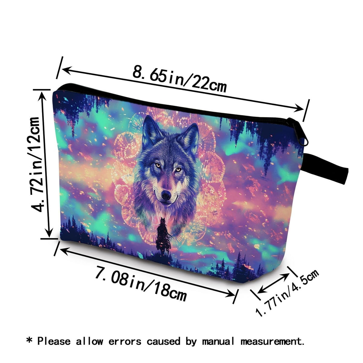 Cute Floral Wolf Makeup Bag Small Cosmetic Organizer with Zipper