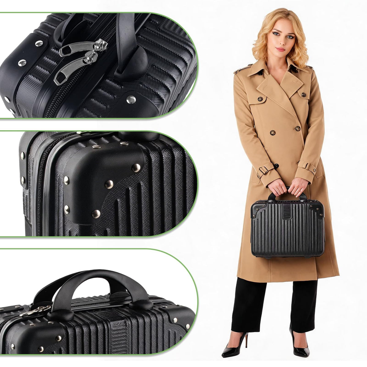 14 Inch Hard Shell Makeup Case Travel Cosmetic Organizer with Elastic Band