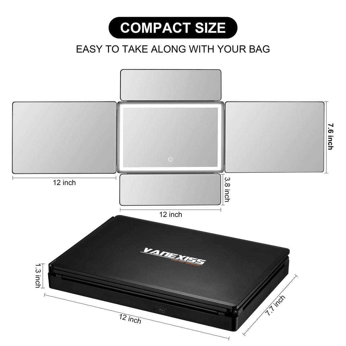 Rechargeable 5-Way Mirror for Hair Cutting & Styling with LED Light