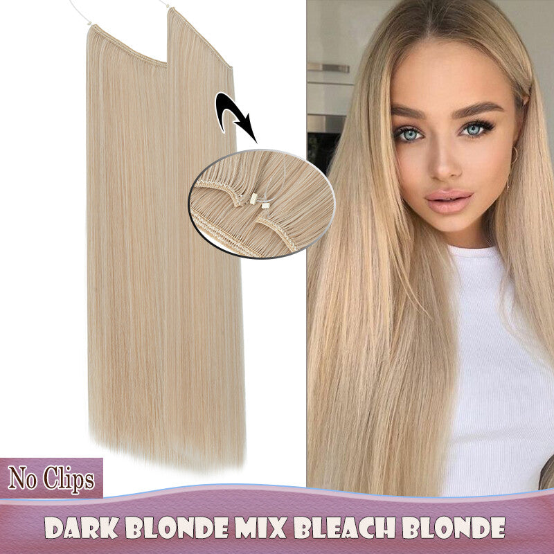 Invisible Wire Clip-In Hair Extensions with Clips & Replacement Wires - Natural & Wavy, 20/24 Inch