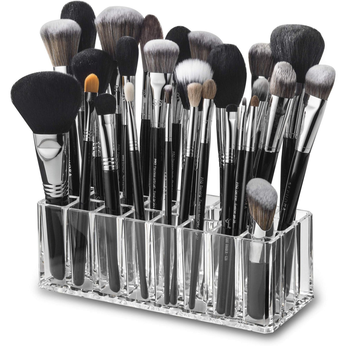 Acrylic Makeup Brush Organizer - 24 Slot Cosmetic Storage for Beauty Tools