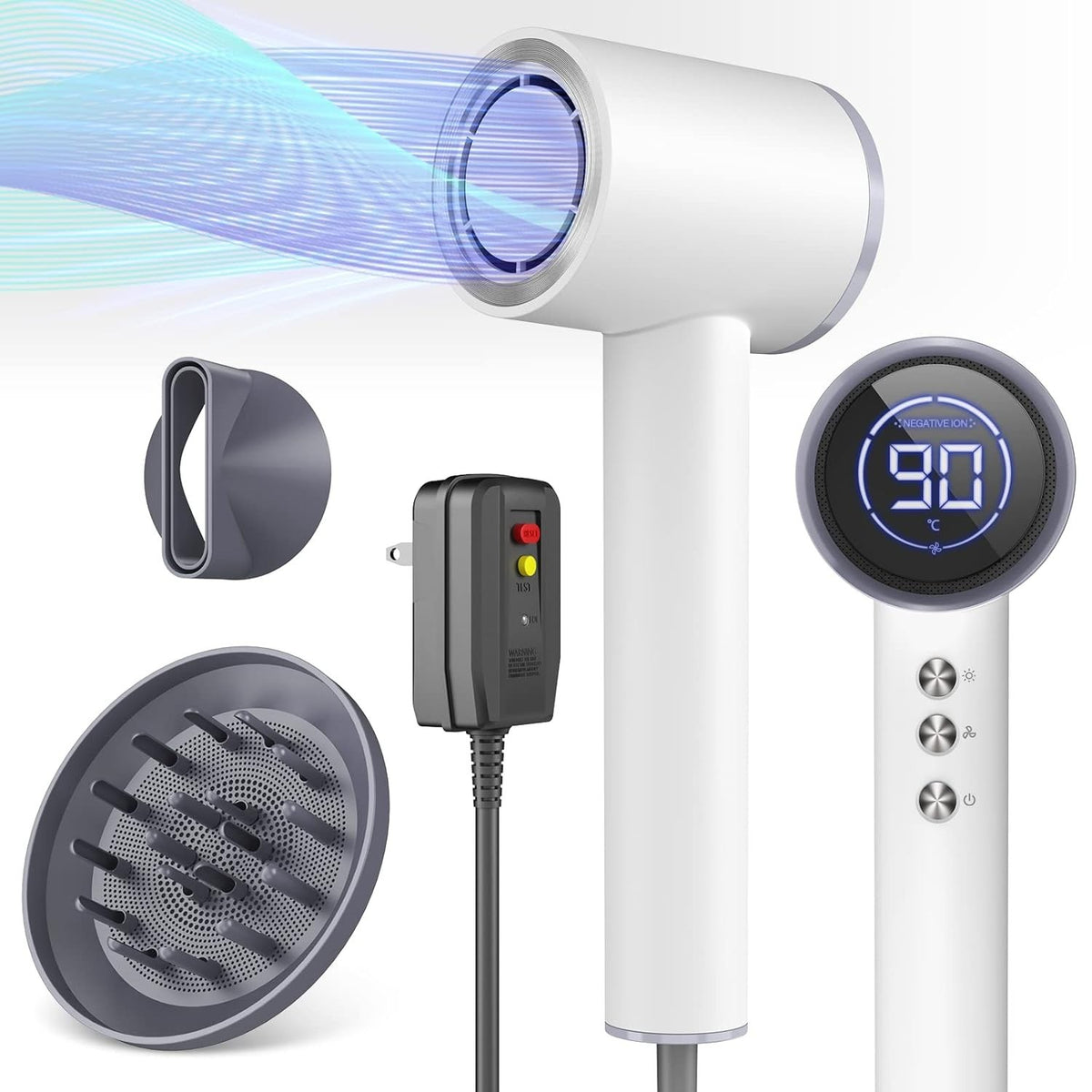 1600W High Speed Negative Ion Hair Dryer with 4 Temp & 3 Speed Modes, Magnetic Nozzle
