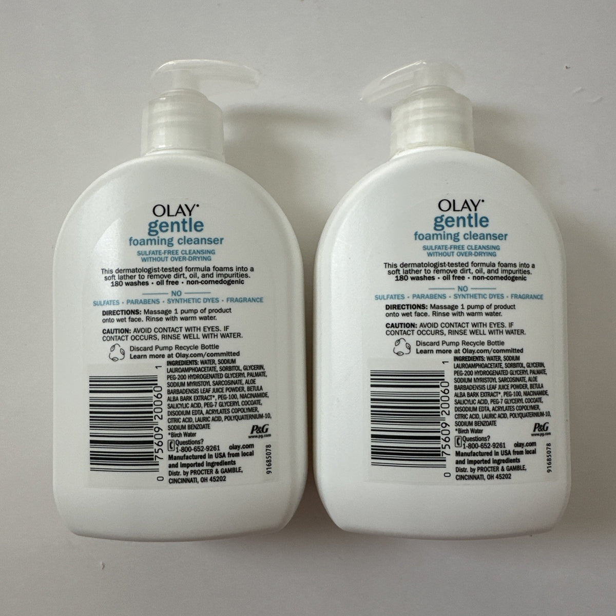 2-Pack Gentle Foaming Facial Cleanser with Birch Water - Sulfate Free Face Wash