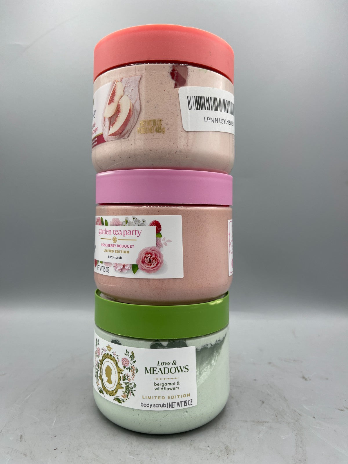 Lot Of 3 Dove Body Scrub 15 oz Each White Peach, Bergamot, Rose Berry