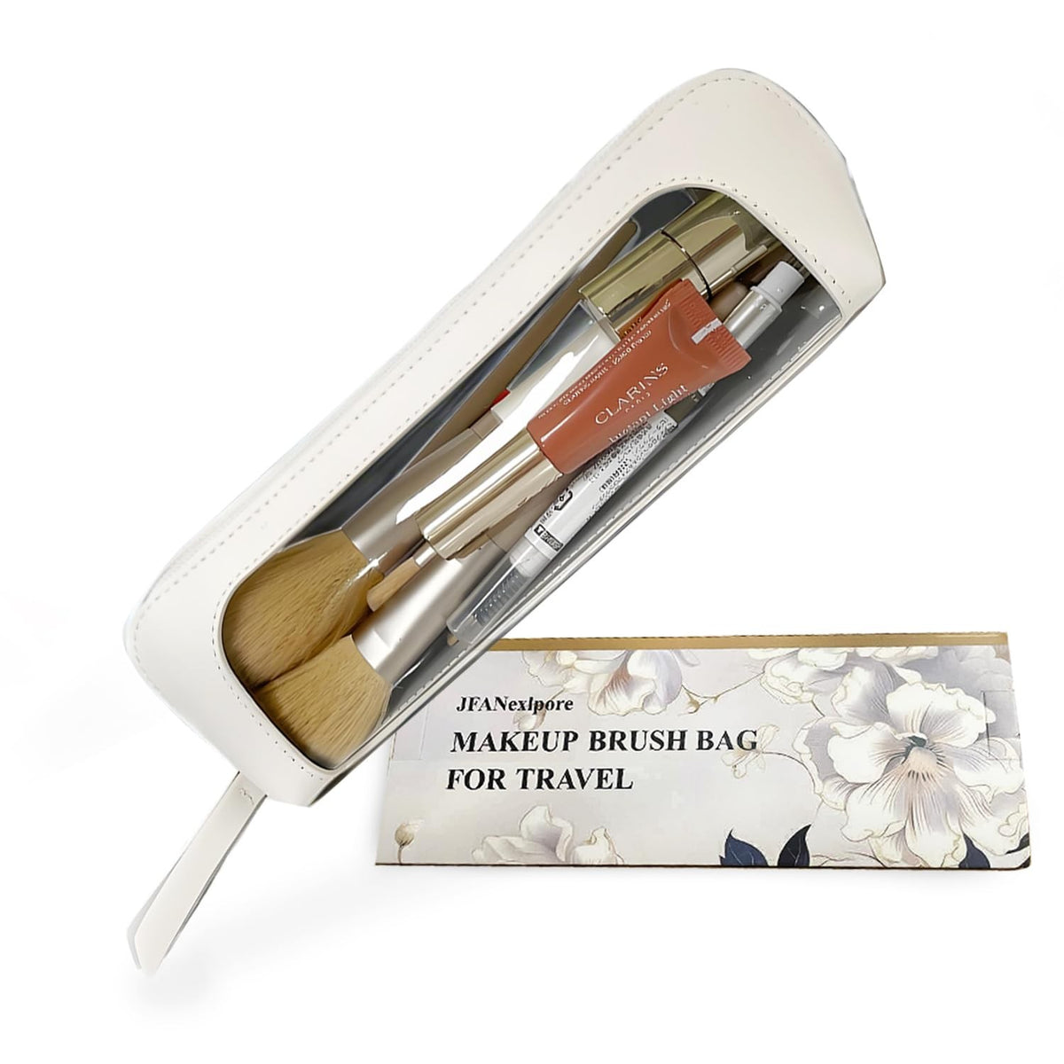 Clear Makeup Brush Case - Leather Travel Organizer with Transparent Window