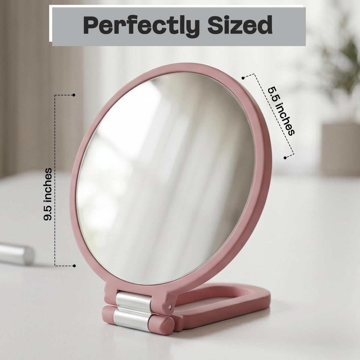 Round Handheld Mirror with 5X Magnification - Blush Pink & Silver Compact Beauty Mirror