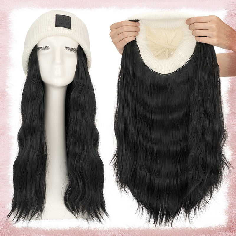 Women Knitted Wavy Wig Winter Beanie Hat - Long Curly Synthetic Hair