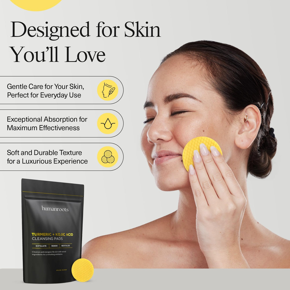 Turmeric Kojic Acid Face Cleansing Pads for All Skin Types - 30 Pack
