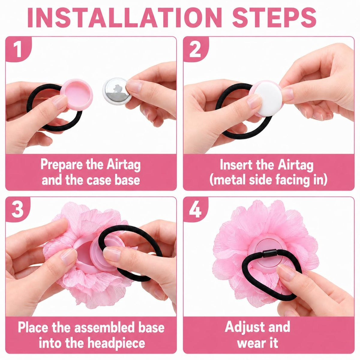 XEEWEN 2 Pack Kids Hair Ties Holder for Count (Pack of 1), Pink White
