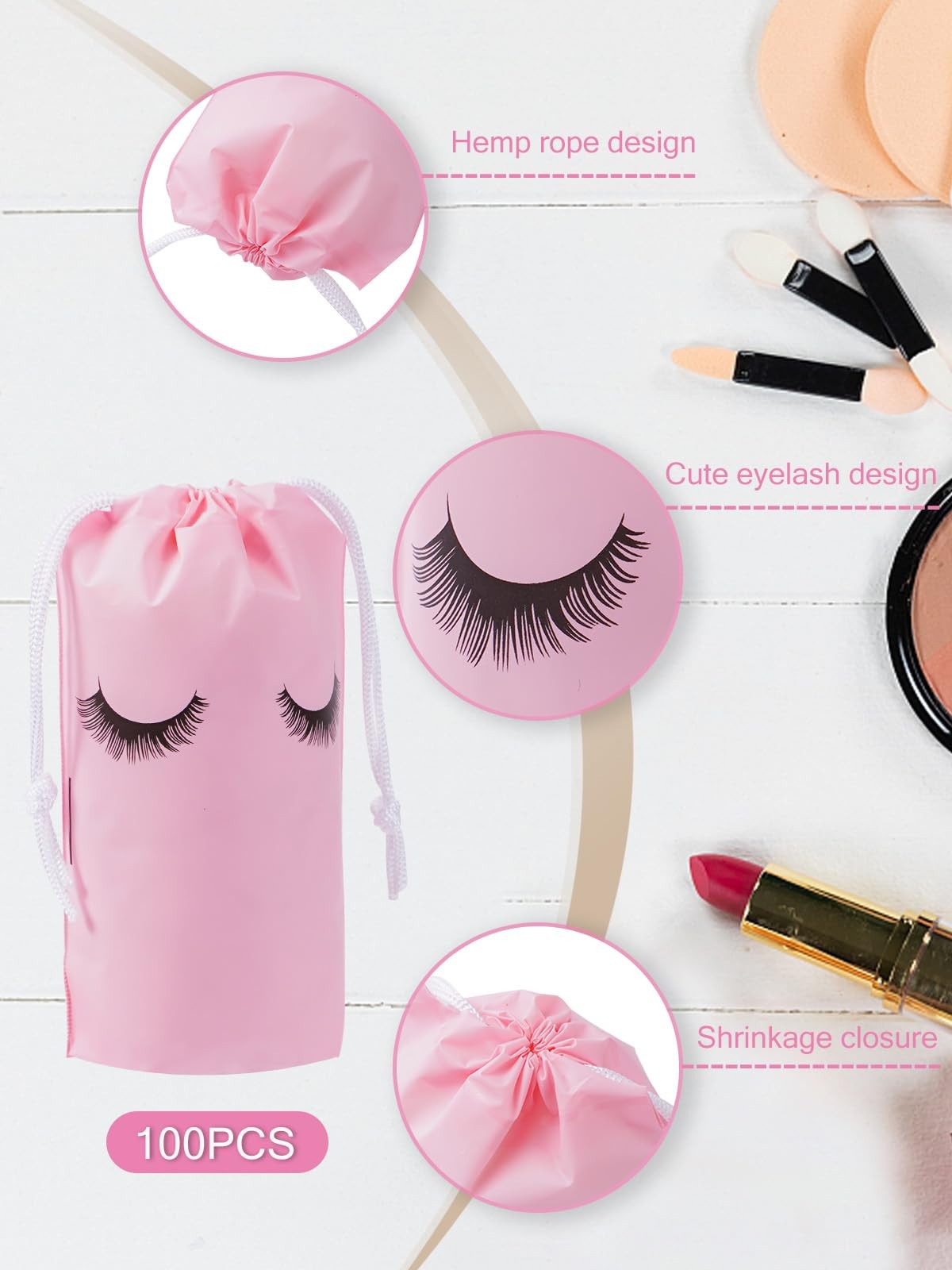 100Pcs Waterproof Eyelash Aftercare Bags for Lash Extensions - Pink, 4x6 Inches