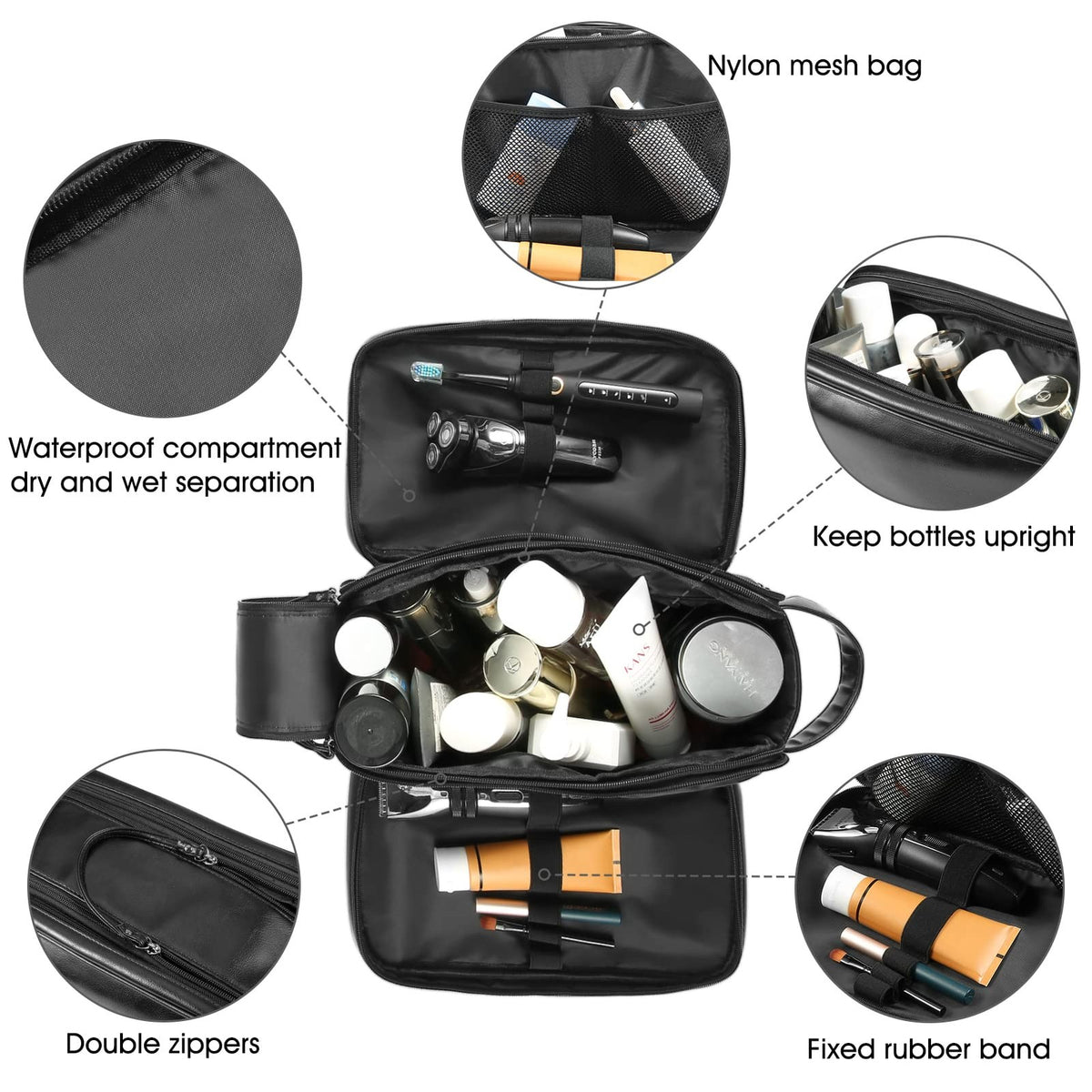 Large Personalized Leather Travel Toiletry Bag for Men Waterproof & Durable
