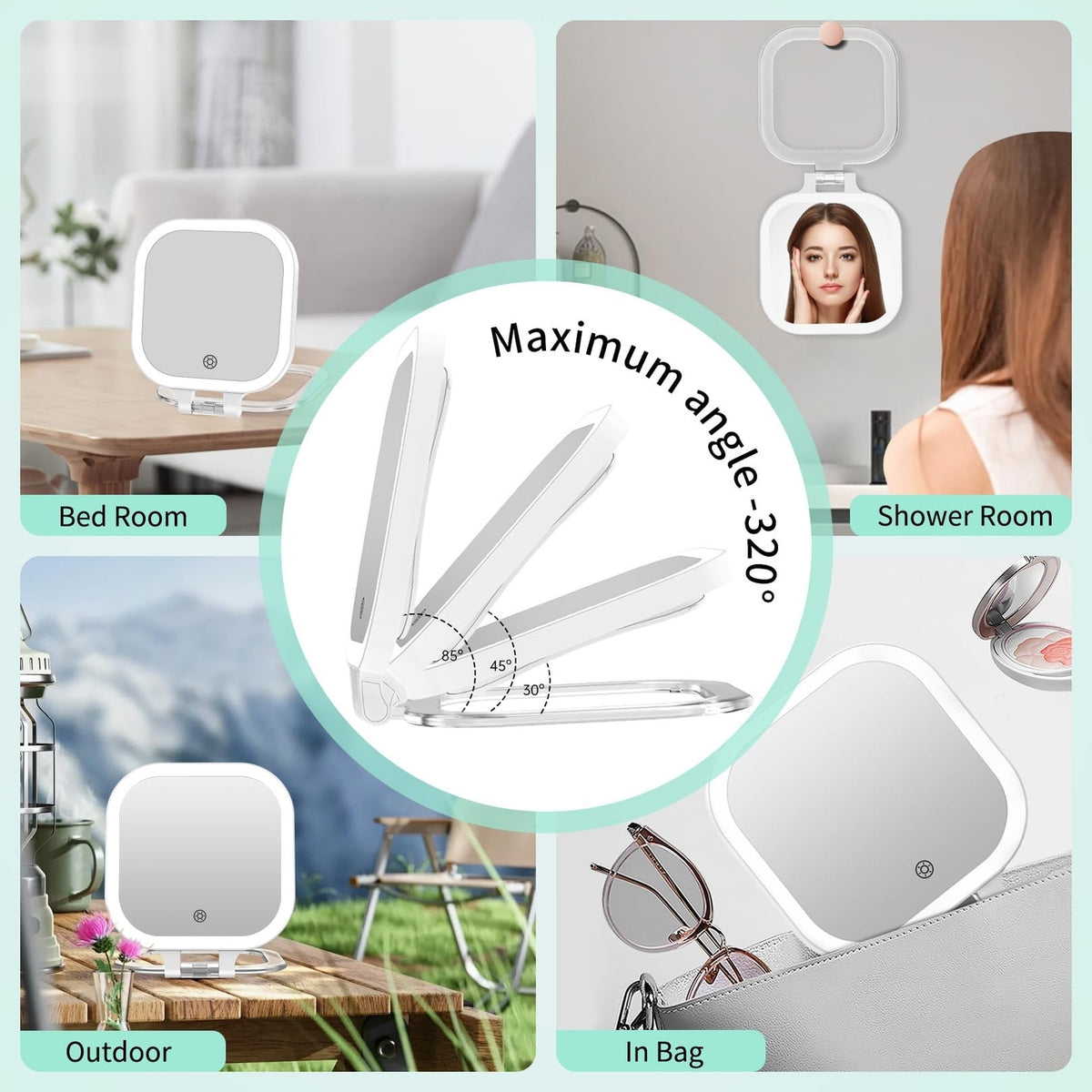 Rechargeable 10X Magnification Travel Makeup Mirror with LED Light