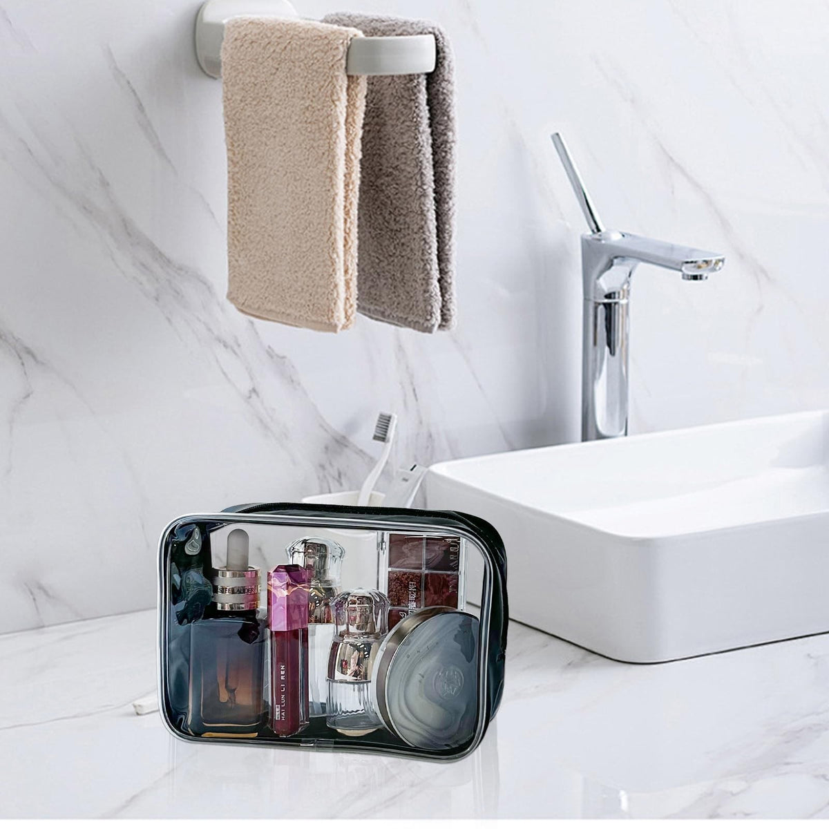 Clear Toiletry Bag TSA Approved Travel Organizer with Red Frame