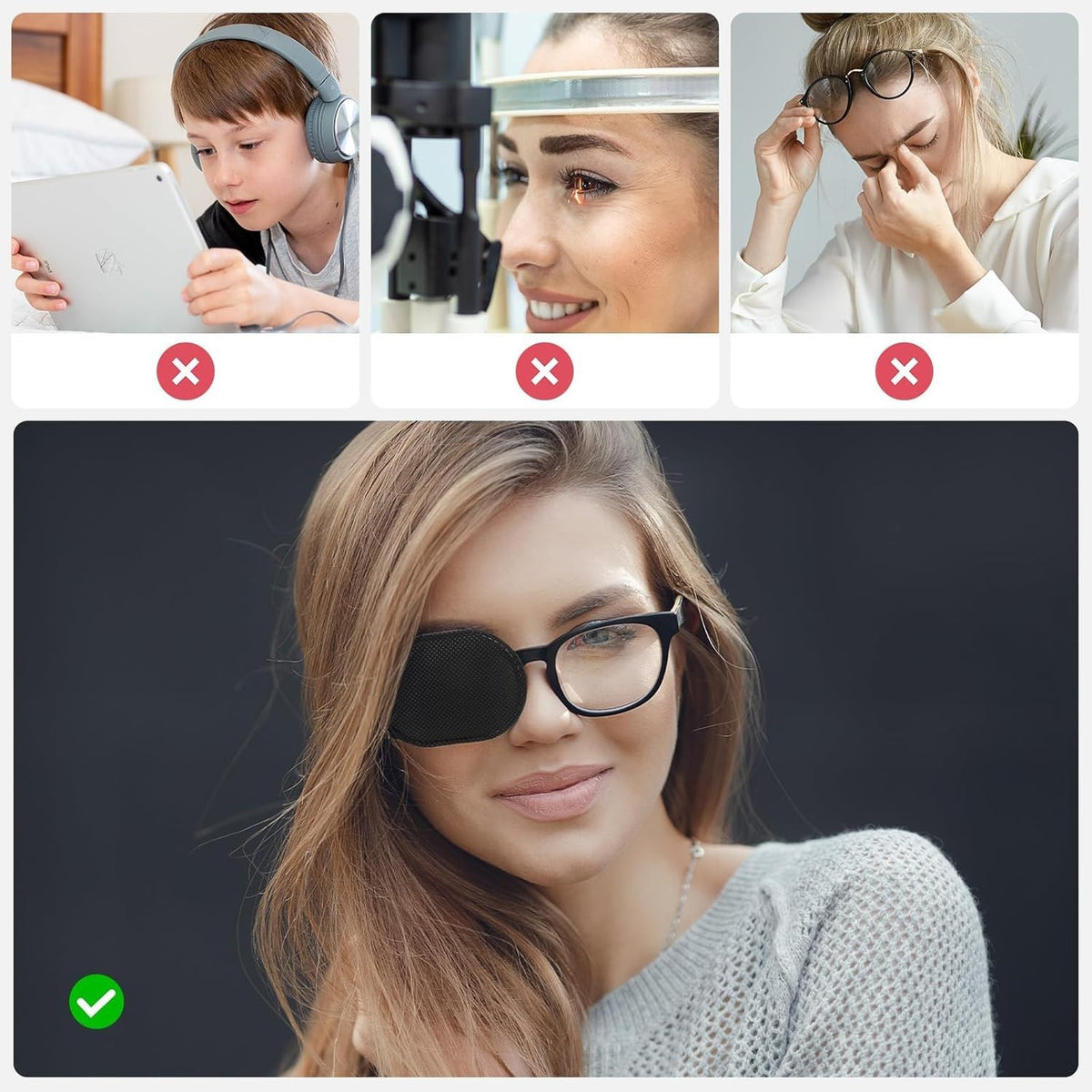 6 Pack Reusable Glasses-Mounted Eye Patches for Lazy Eye Treatment