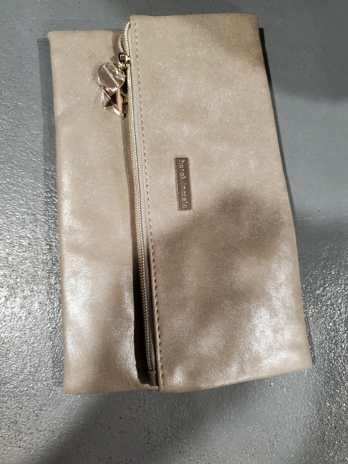 Grey Faux Leather Clutch Bag for Cosmetics and Makeup - 10x9.5 Inches